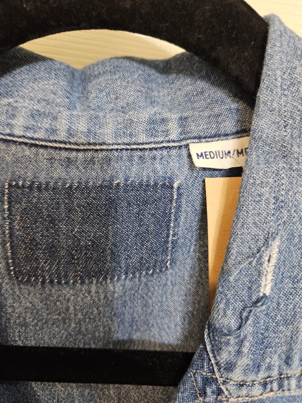 Blue Denim Shirt Vest with White Crochet Panels - Picture 3 of 3